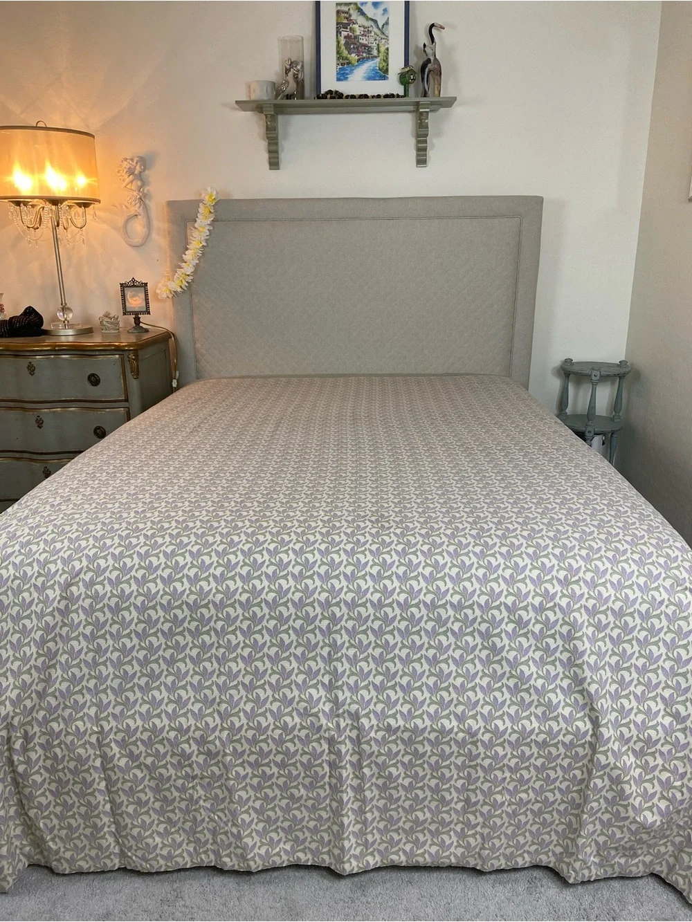 Vintage Springmaid floral leaf green and lavender full flat sheet
